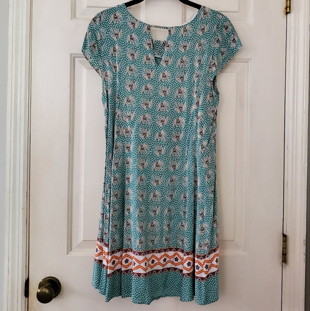 Hem & Thread Elephant Pattern Mini Dress S - Picture 2 of 3